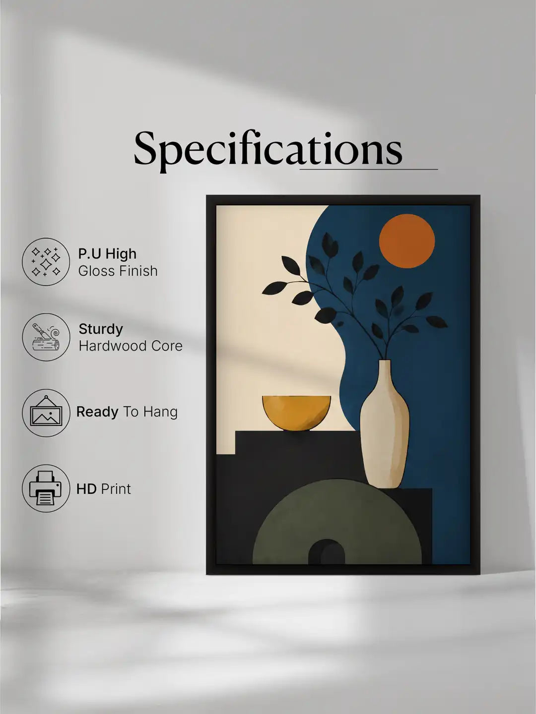 Mid-century modern wall art set of 3 - geometric still life illustration - retro contemporary decor - black wooden frames - Spaces Unhooked