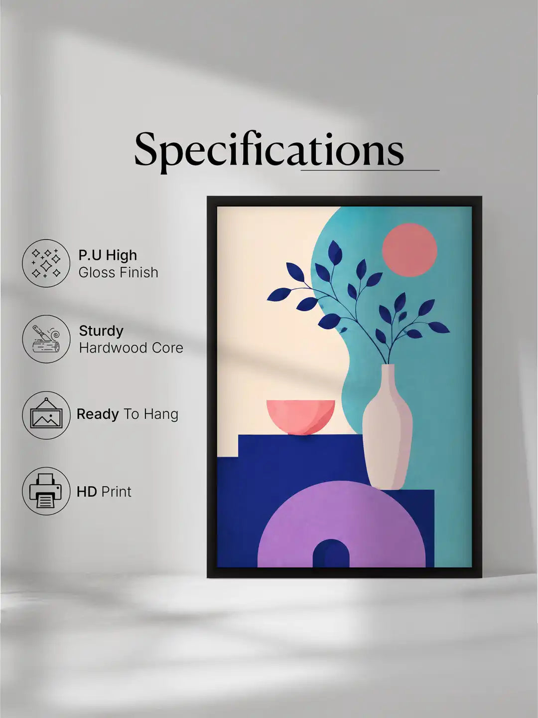 Geometric illustration wall art set of 3 - Memphis still life artwork - colorful abstract decor - black wooden frames - Spaces Unhooked