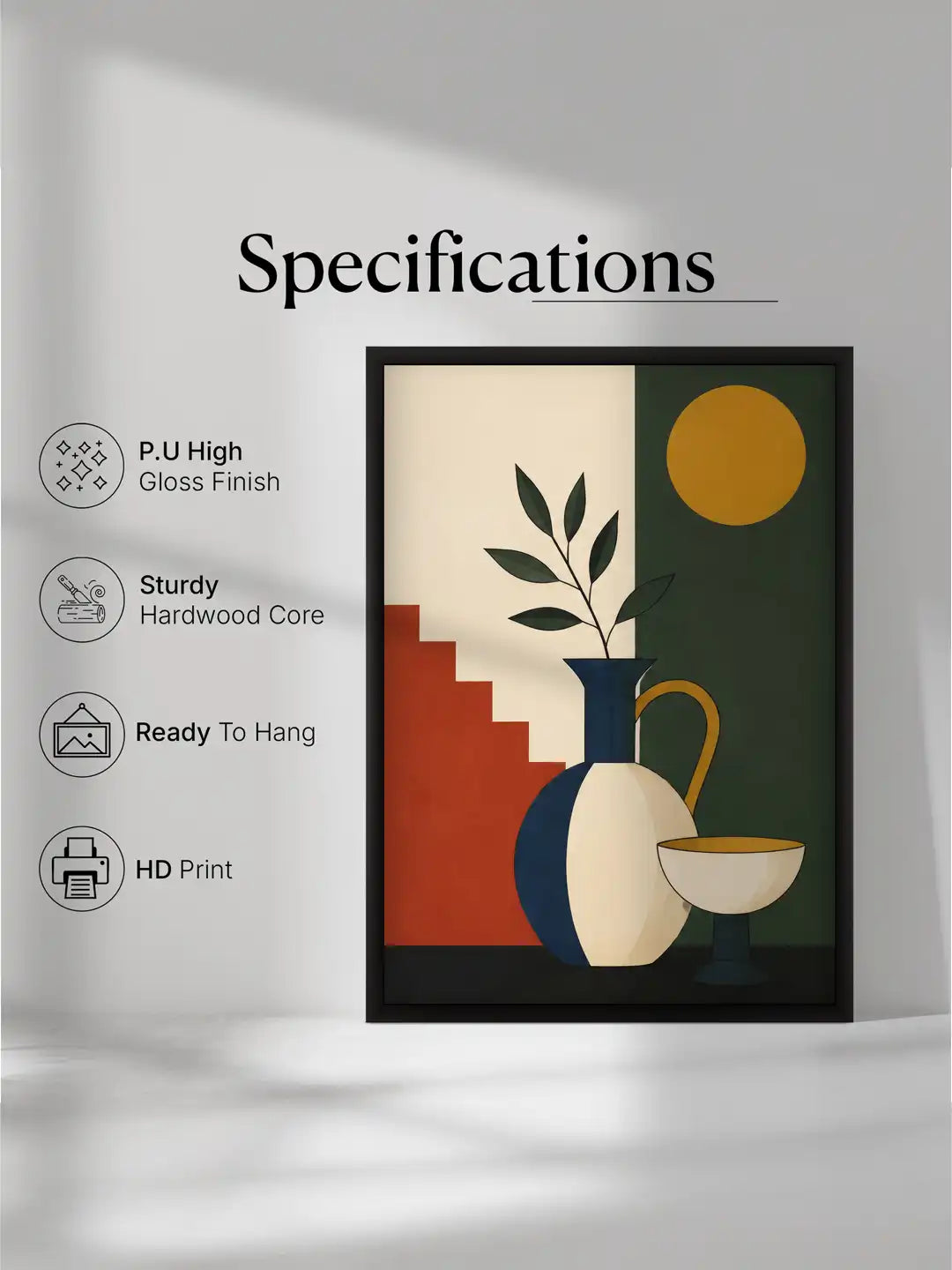 Geometric Illustration - Mid-Century Modern Still Life Retro - Black Wooden Wall Frames - Spaces Unhooked