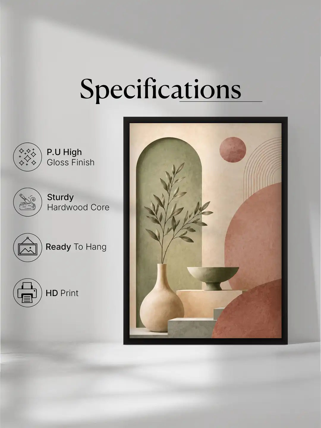 Digital Illustration - Minimal Boho Still Life Earthy Tones - Black Wooden Wall Frames - Spaces Unhooked