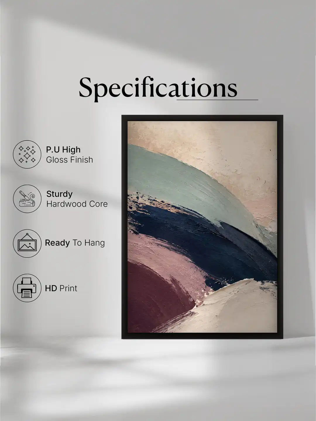 Abstract wall art set of 3 - gestural abstraction artwork - contemporary abstract forms - black wooden frames - Spaces Unhooked