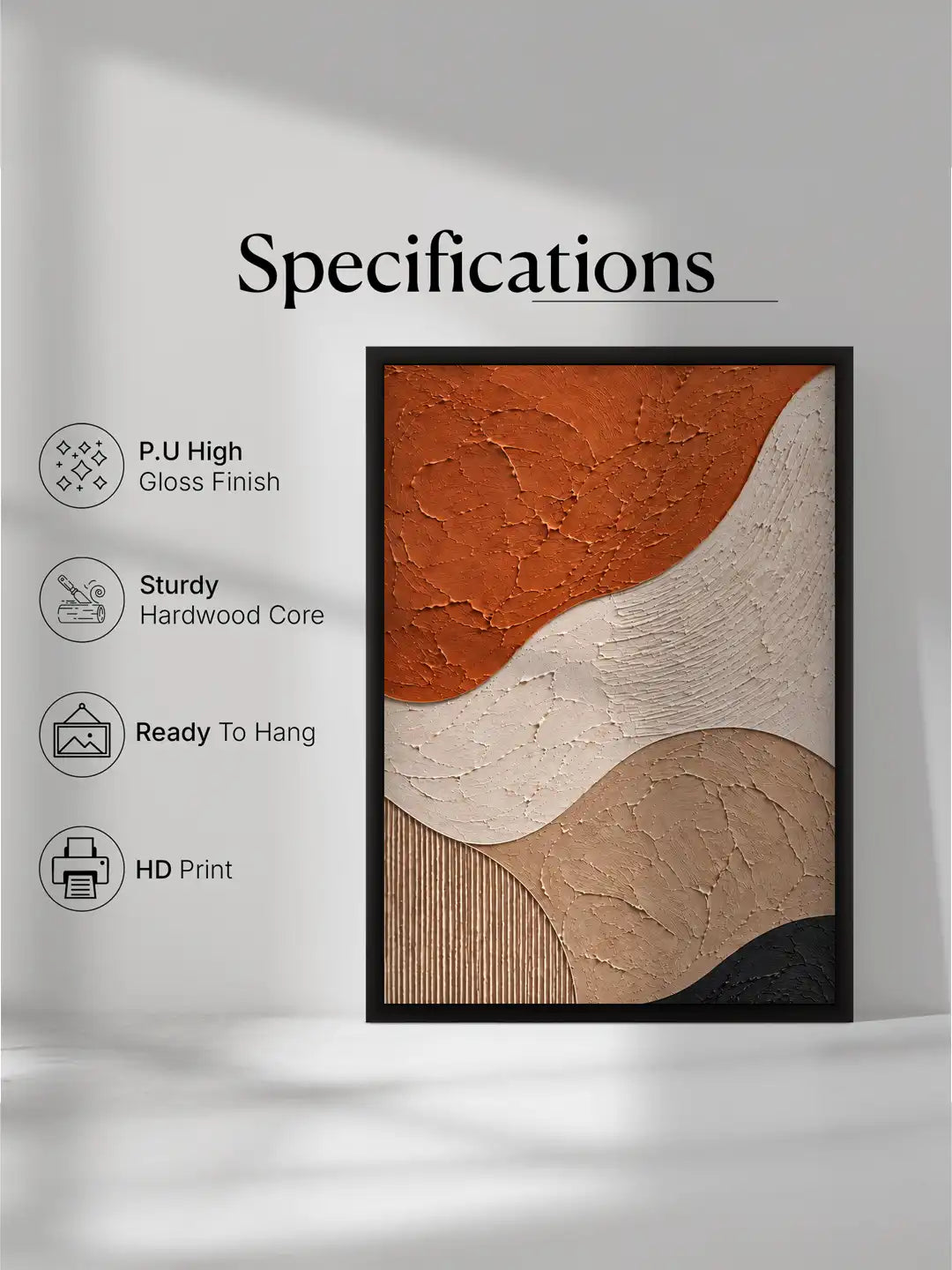 Textured Abstract - Abstract Organic Forms Terracotta Black - Black Wooden Wall Frames - Spaces Unhooked