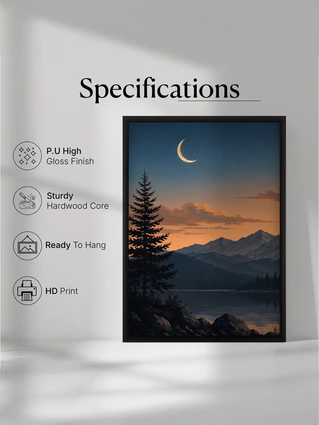 Digital Matte Painting - Mountain Sunset Alpine Lake - Black Wooden Wall Frames - Atmospheric Landscape - Spaces Unhooked