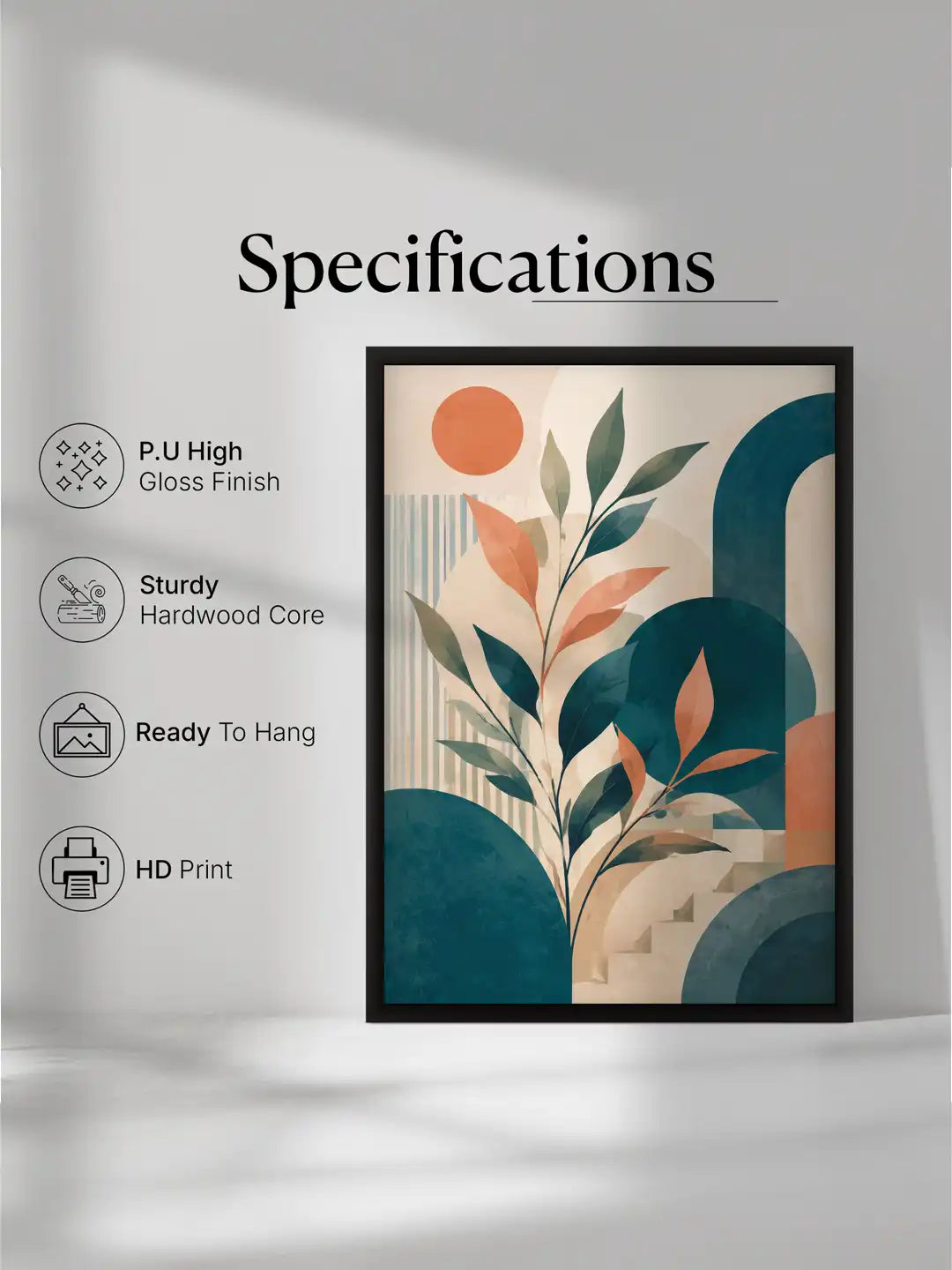 Stylized Illustration - Boho Botanical Still Life Geometric - Black Wooden Wall Frames - Spaces Unhooked