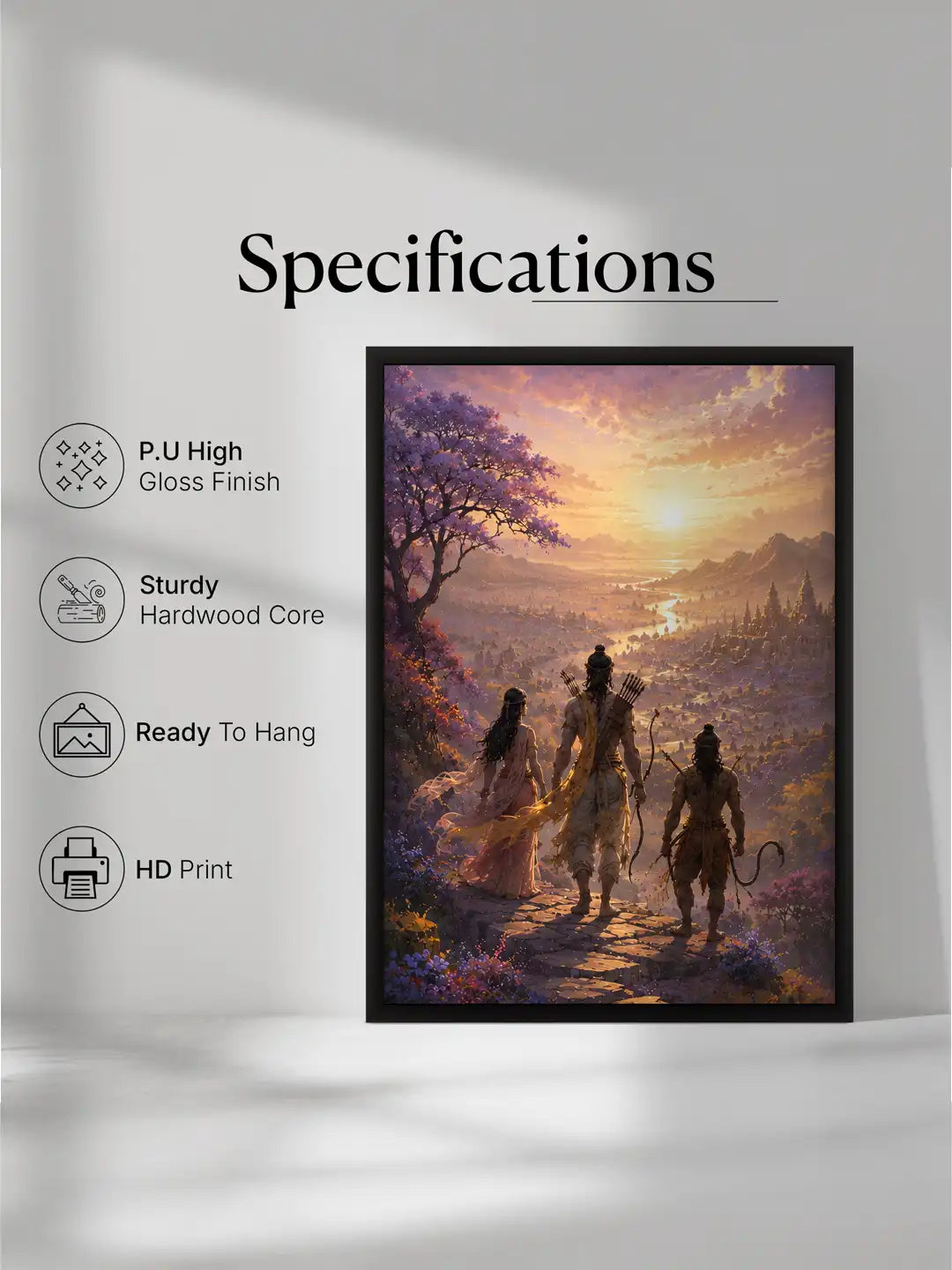 Digital Matte Painting - Ramayana Epic Ram Sita Hanuman - Black Wooden Wall Frames - Mythological Art - Spaces Unhooked
