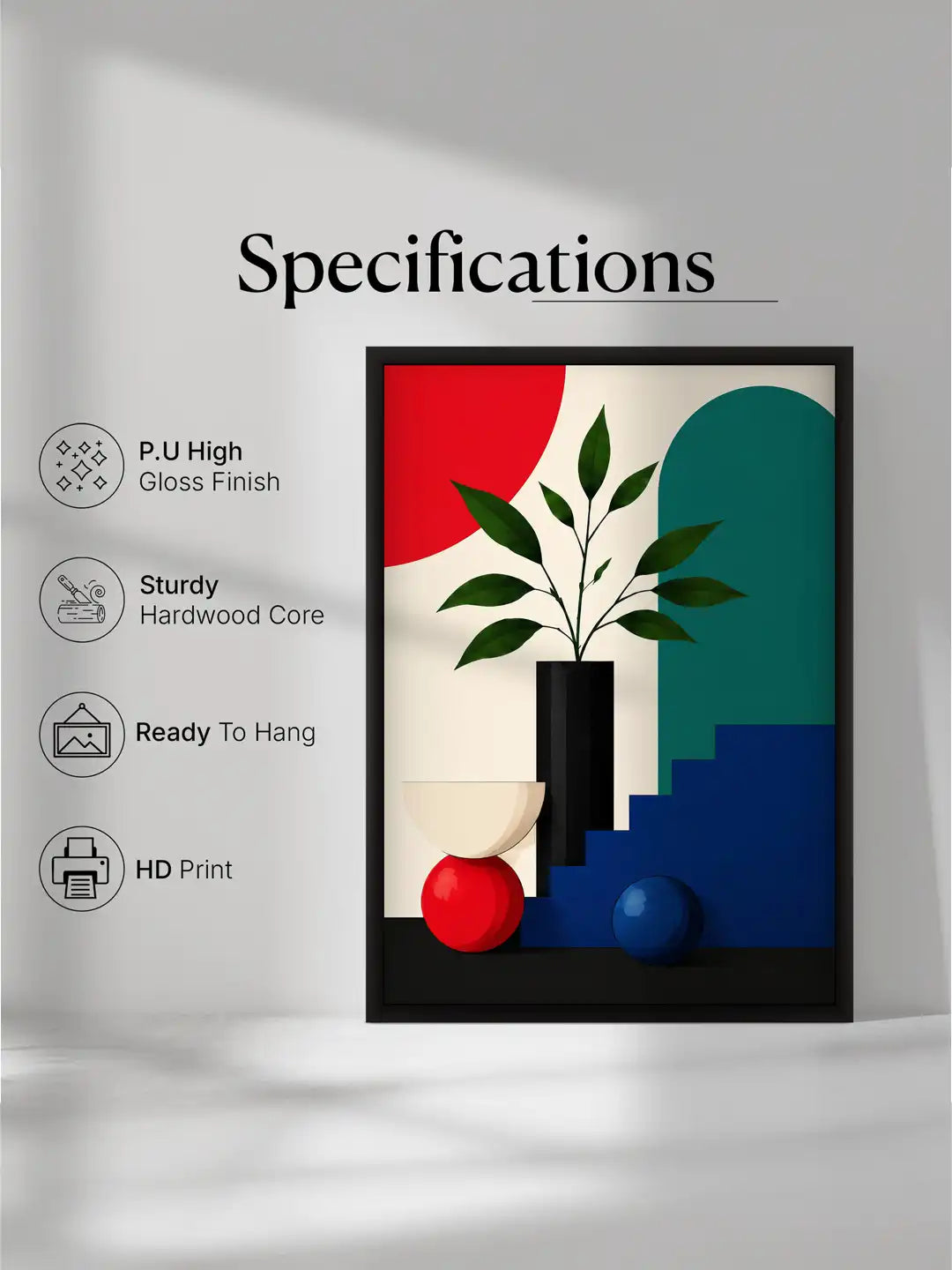 Geometric Illustration - Minimalist Still Life Bold Colours - Black Wooden Wall Frames - Spaces Unhooked