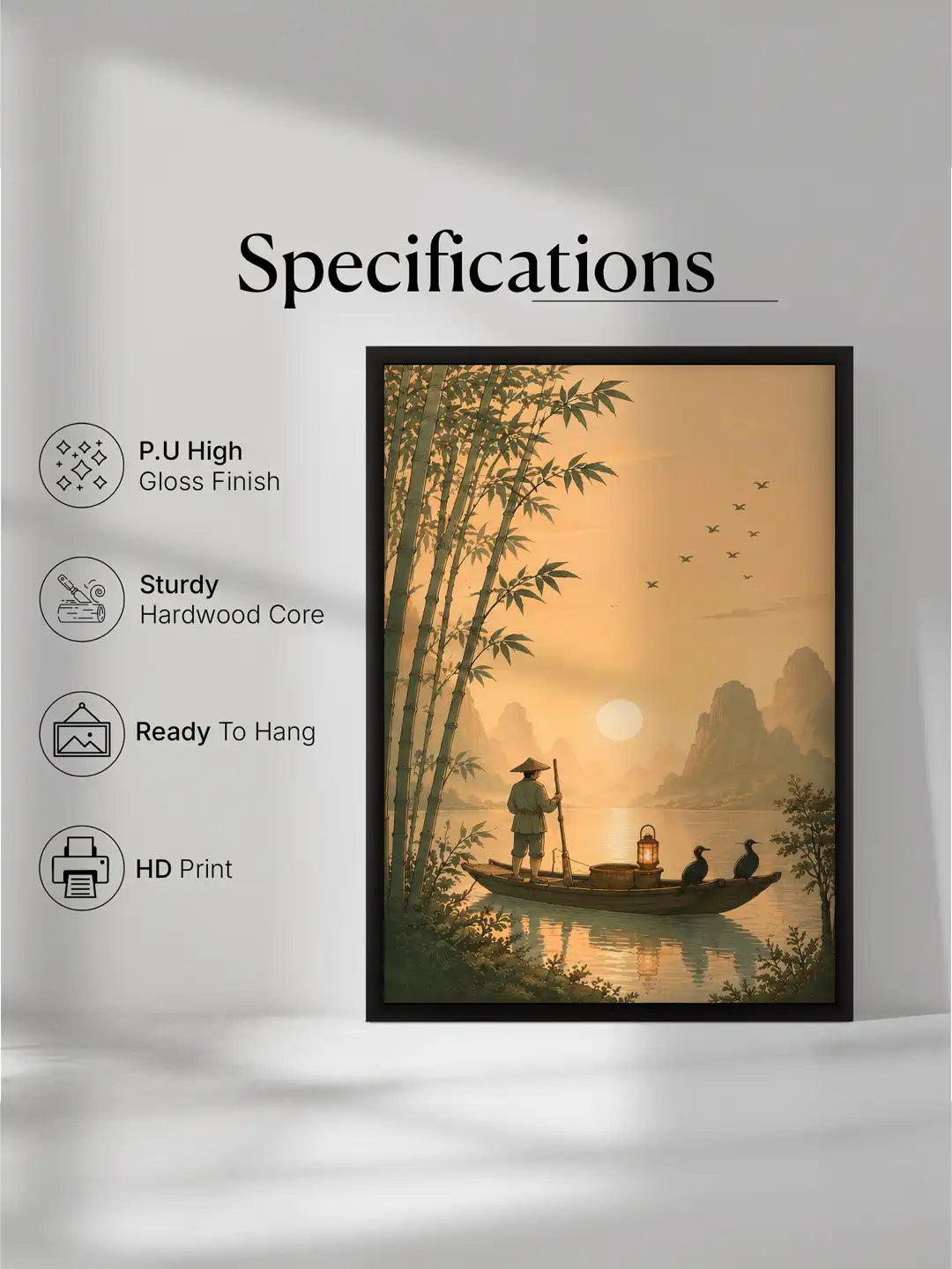 Atmospheric Illustration - East Asian Landscape Japanism - Black Wooden Wall Frames - Spaces Unhooked