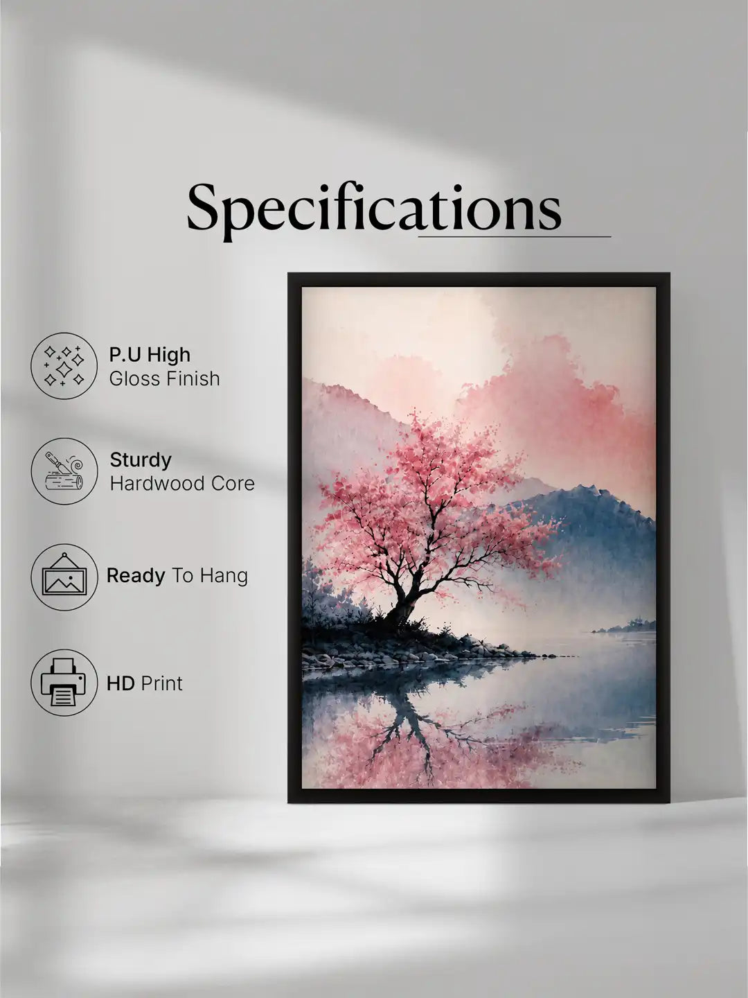 Watercolor Landscape - Tranquil Mountain Lake Zen - Black Wooden Wall Frames - Zen Inspired Decor - Spaces Unhooked