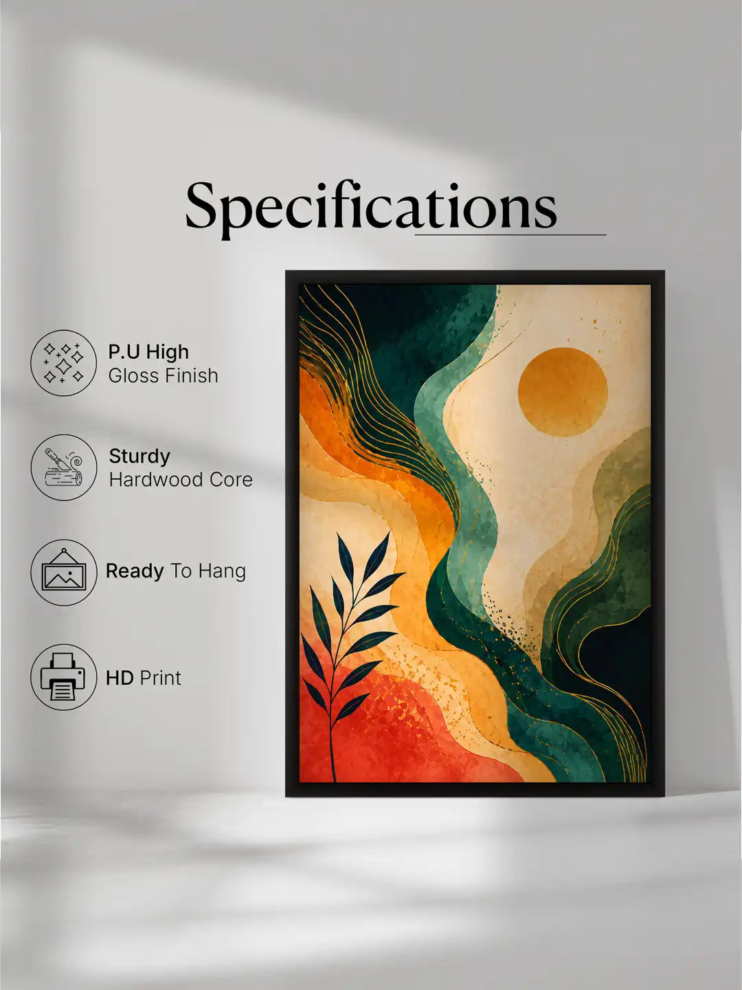 Organic Abstract Boho - Flowing Botanical Rhythms - Black Wooden Wall Frames - Modern Eclectic Decor - Spaces Unhooked