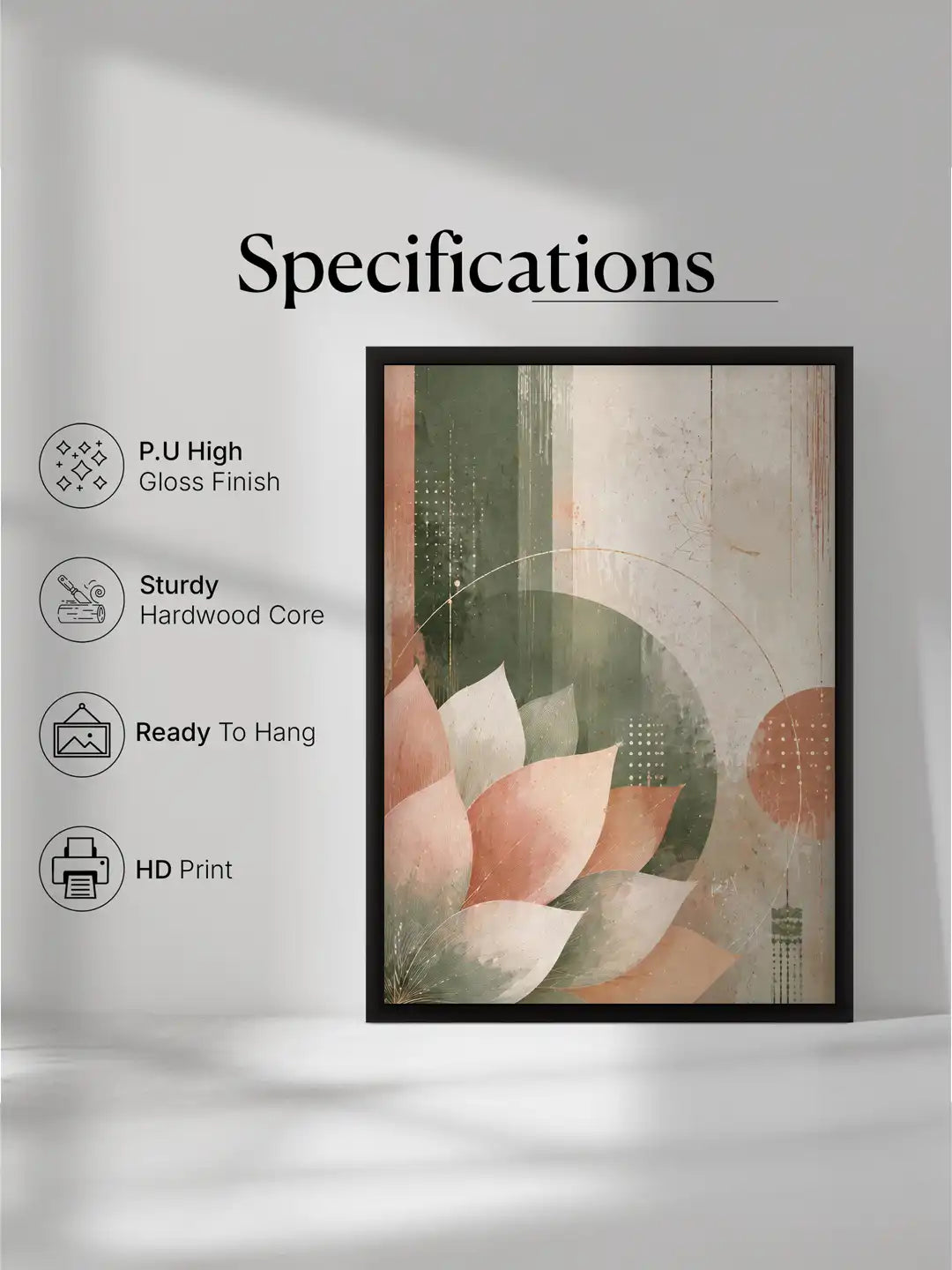 Sacred Decorative Art - Goddess Lakshmi Lotus Spirituality - Black Wooden Wall Frames - Modern Spiritual - Spaces Unhooked