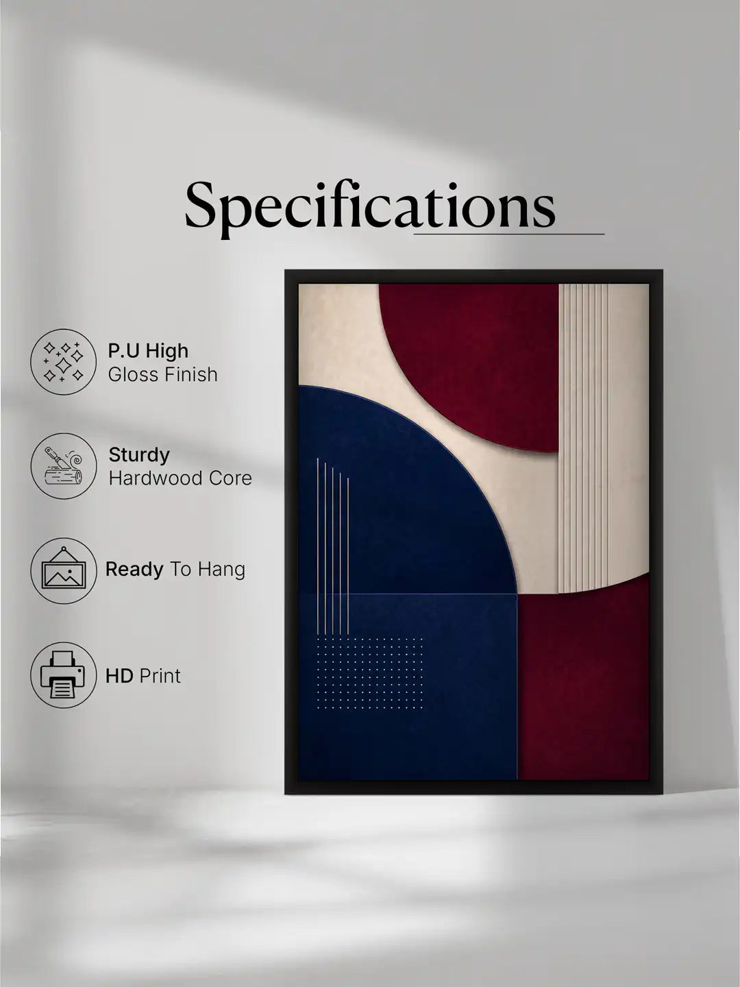 Modern Contemporary Abstract Geometry - Burgundy Navy Green - Black Wooden Wall Frames - Spaces Unhooked