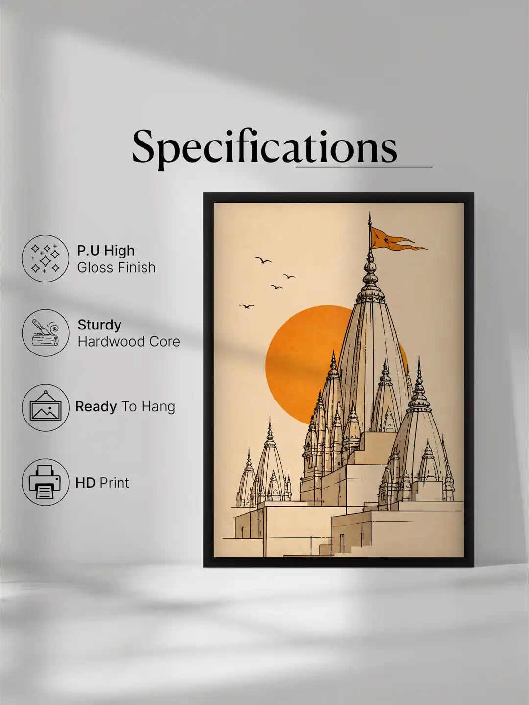 Minimalist Line Art - Varanasi Spiritual Cityscape - Black Wooden Wall Frames - Spiritual Aesthetic - Spaces Unhooked